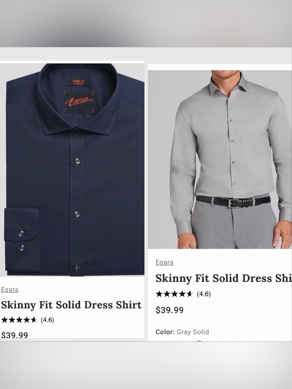 Egara Men's skinny Slim Fit stretch Navy & Gray Solid Dress Shirt Duo